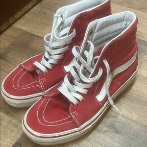 Vans Kids Red and White High-Top Skate Shoes